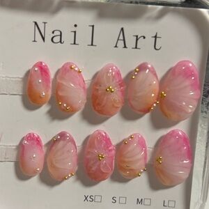 Elegant Pink and Orange Press-On Nails